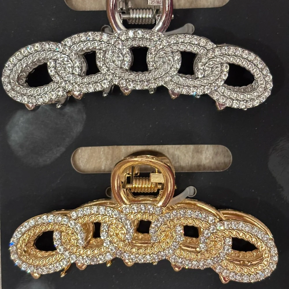 NWT Noir Rhinestone Silver & Gold Sparkly Hair Clips Set of 2